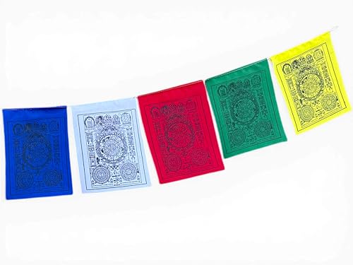 Tibetan Prayer Flags Astrology Zodiac Wheel – Handmade Cotton Buddhist Prayer Flags for Positive Energy, Meditation, Outdoor Spiritual Decor (Set of 10)