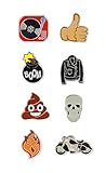 Just For Laughs Pincredibles Enamel Pins 8-pack (Turn Table, Thumbs-up Emoji, Poo, Bomb, Leather Jacket, Fire, Skull, Motorcycle)