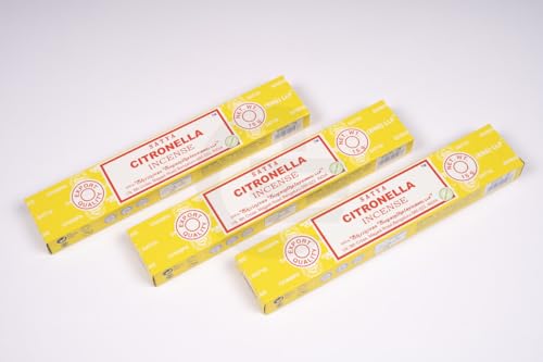 Satya Citronella Incense Sticks Pack of 3X 15G for Aromatherapy Spa Yoga Weddings Meditation Healing Positivity and Relaxation by Greensense