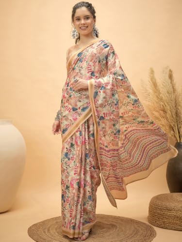 Image of Satrani Women's Floral Printed Silk Saree with Unstitched Blouse