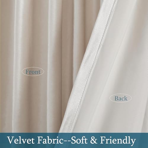 Image of PRIMROSE Cream Ivory Curtains 102 inch for Living Room,2 Panels Drapes Blackout Rod Pocket Back Tab Window Treatment Room Darkening Thick Decorative Curtains for Bedroom