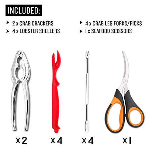 4-Person Seafood Tools Set includes 2 Crab Crackers, 4 Lobster Shellers, 4 Crab Leg Forks/Picks and 1 Seafood Scissors - Nut Cracker Set - Image 3