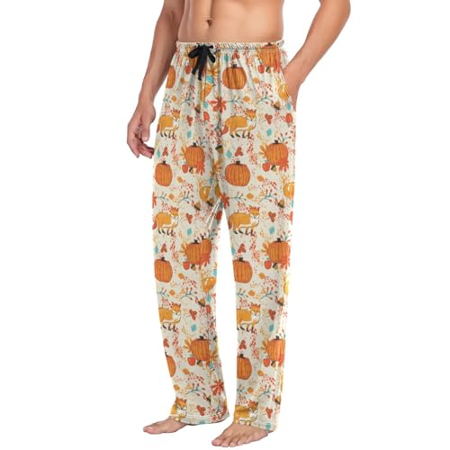 Autumn Pumpkin Acorn Fox Mens Pajama Pants Fall Maple Leaves Berry Lounge Bottoms Soft Sleep Pants L3