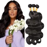 Human Hair Bundles Body Wave Bundles 24 26 28 Inch Unprocessed Brazilian Virgin Hair Weave 3 Bundles Body Wave Human Hair Extensions 50 Grams Per Bundle #1B Natural Color Bundle