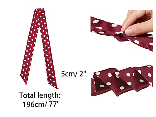 Allegra K 2Pcs 50s Skinny Silky Scarf Polka Dots Waistband Narrow Neck Scarf2