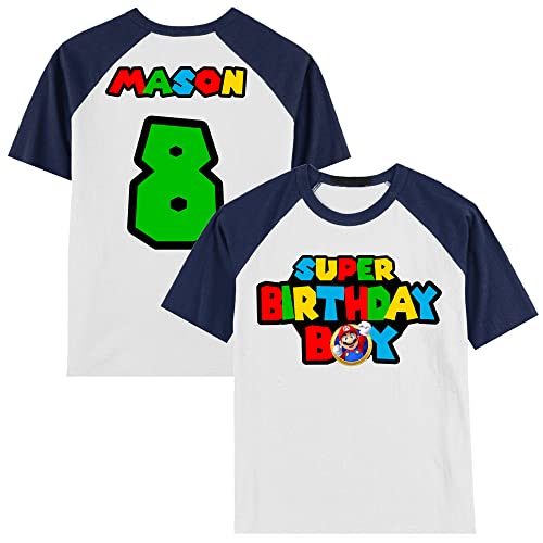 Personalized Super Birthday Shirt | Mario shirt | Handmade Decorated Shirt | Personalized with Name and Age | Unisex Short Sleeve Raglan T-Shirt3