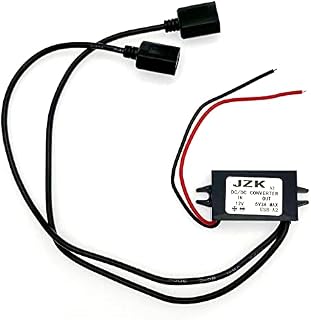 JZK Car Power Converter DC 12V to 5V/ 3A Voltage Converter with Dual USB Adapter Connectors for phone charging car audio radio etc