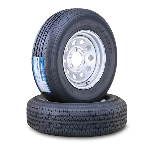 Free Country Trailer Tire Wheel Assembly ST225/75R15 10-Ply E 117M 6 Lug on 5.5 PCD Silver Mod Rim SET 2