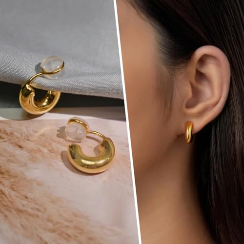 Clip on Small Chunky Hoop Earrings for Women Girls, 14K Real Gold Plated Hoop Fake Piercing Earrings, Non Pierced Earrings Gold Silver4