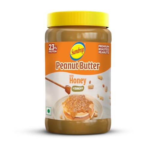 Image of Sundrop Peanut Butter with Honey | Crunchy | 900 grams | With 23% Protein | 7.1% Dietary Fibre | Premium Roasted Peanuts | No Preservatives | Great Value per Gram of Protein