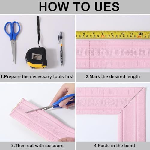 Image of GORGECFAFT 2.3mx79mm Pink Crown Molding Peel and Stick 3D Wall Edging Foam Flexible Wallpaper Border Mirror Edging Frame Lines Wall Base Ceiling Baseboard for Home Furniture DIY Decor