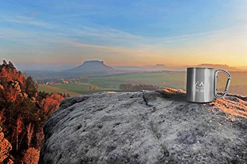 ALPLAKE® - Taza de acero inoxidable de doble pared, taza de metal, asa de mosquetón, 250 ml - Imagen 4
