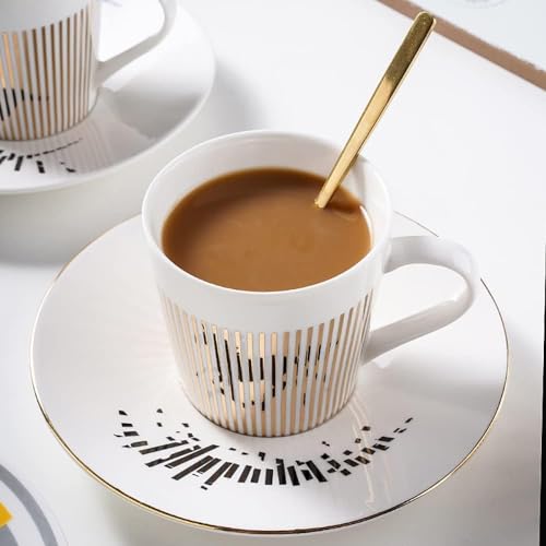 Baroflone Mirror Cups and Saucers, Mirror Reflection coffee mug, Ceramic Coffee Mug with Saucer Set, Tea Cups and Saucers Sets for Women Wedding Party Afternoon Tea （M-Horse）