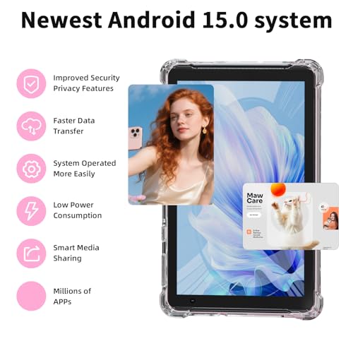 Image of PEICHENG Tablet with Protective Case, 7 inch IPS 1024 * 600 Android 15.0 Tab PC RAM 8GB(3+5Expand)+ROM 32GB Bluetooth 5.0 WiFi6 2.4G+5G 2MP+5MP Dual Cameras (Pink)