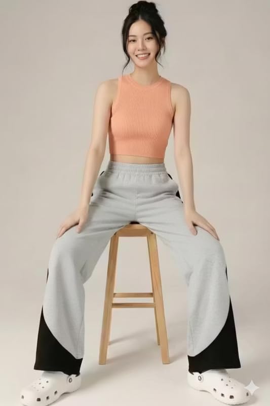 Image of Plain Women's Loose Fit Track Pants - Polycotton Joggers with Elastic Waistband & Side Pockets | Lower Comfortable for Gym, Running & Casual Wear