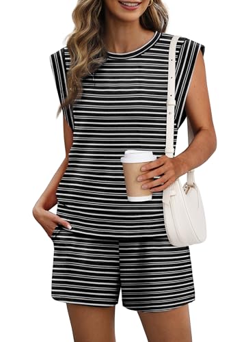 XIEERDUO Women Two Piece Outfits Casual Summer 2 PC Short Lounge Set Spring Fashion Travel Airport Cap Sleeve Tracksuit Women's Loungewear Sets L