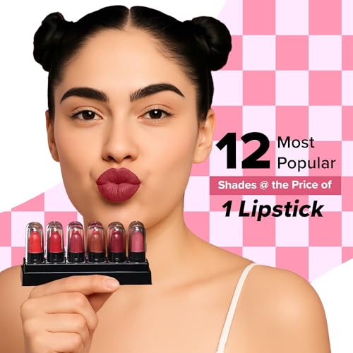 Image of Mila Beaute 12 Creamy Matte Mini Pout Party Lipstick Kit | Lip Hydrating & Light-weight | Long Lasting Lipsticks for Women | Suitable All Indian Tones - Nudes & Browns 14.4g (Pack of 2)
