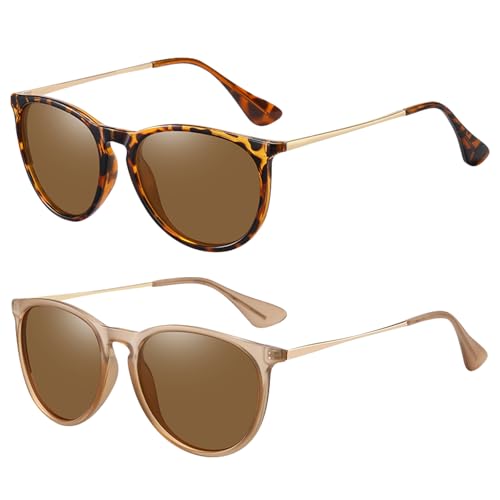 JSTHHTT 2 Pares Gafas de Sol Polarizadas para Mujer Hombre, Gafas Sol Mujer, Gafas de Sol Mujer Polarizadas, Retro Redondas, Protección UV400, para Conducir, Uso Diario, Viajar