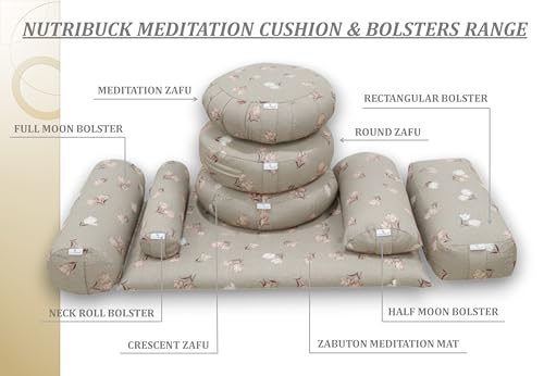 Image of Buckwheat Hulls Round Bolster Pillow | Cotton Material | Reduced Stress on Spine, Neck Pain Relief | Effective Support for Side and Back Sleepers | Urban Beige