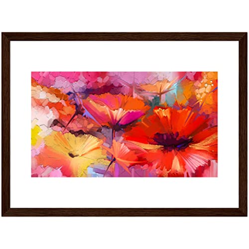 Fleurs aquarelles en tableau 30x40 cm pour salon avec cadre en bois