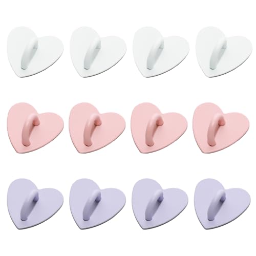 YUYUDEHM 12 Pcs Phone Charm Hook, Cell Phone Finger Ring, Heart Phone Holder, Adhesive Metal Phone Finger Grip Loop Stand （3 Colors）