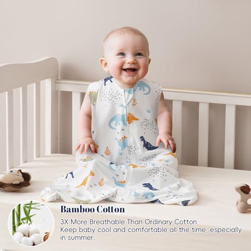 Image of PHF 2 Pack Baby Wearable Blanket 12-18 Months, Rayon Derived from Bamboo, Ultra Soft TOG 0.5 Baby Wearable Blankets with 2-Way Zipper, Large Size, Dinosaur