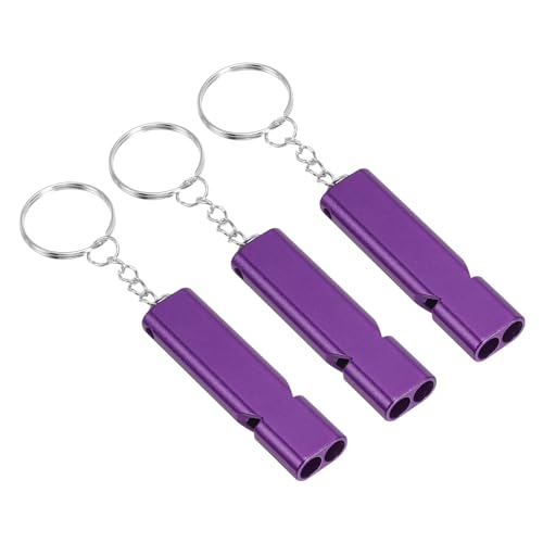 PATIKIL Emergency Whistle, 3 Pack Loud Sound Aluminum Keychain Whistles Outdoor Safety Survival Whistle for Camping Hiking, Purple
