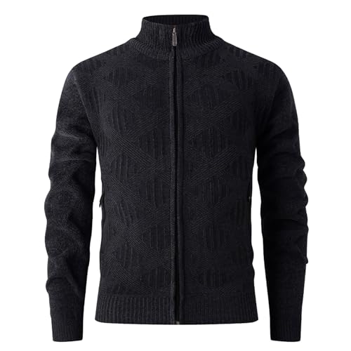 Generisch Chaqueta de punto para hombre con cuello alto, cárdigan de punto con cremallera completa, chaqueta de punto, chaqueta de forro polar, protección contra el viento, abrigo de punto fino