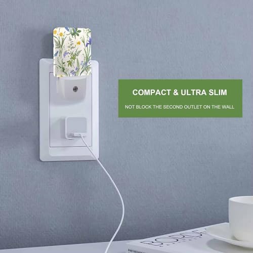 Image of LED Night Light,Vintage Floral Pattern LED Night Light Plug into Wall with Dusk to Dawn Light Sensor White Energy Efficient Nightlight for Bedroom Bathroom Hallway Living Room Kitchen