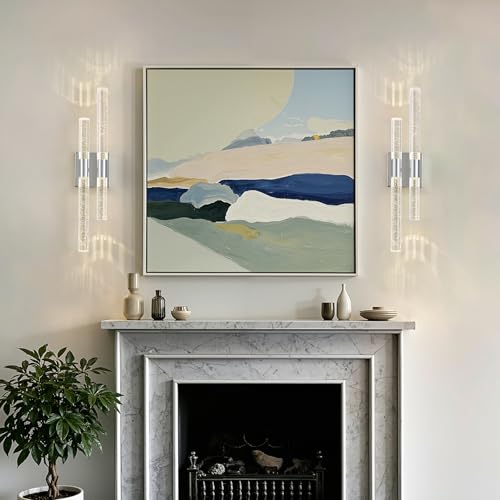 Image of Crystal Wall Sconces Set of Two Chrome Wall Sconce Hardwired LED Bathroom Vanity Light Fixtures 21.25in 4000K Vertical and Horizontal Wall Mounted Sconces for Bedroom, Living Room, Hallway