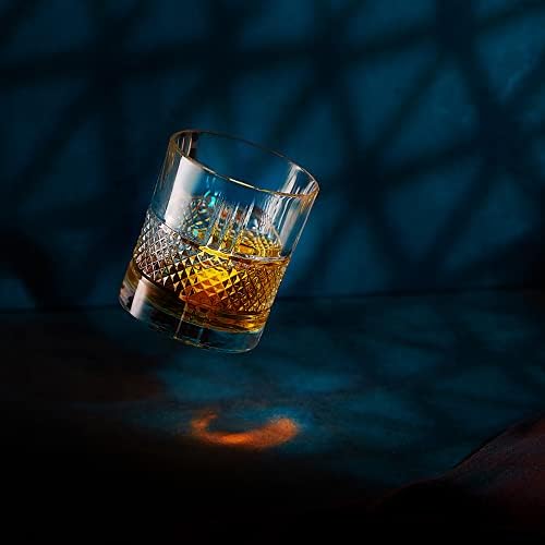 Worlds First Eco-Friendly Crystal Whiskey Glasses - European Crafted Set of 2 Reserve Glass Tumblers (340 ml) for Scotch, Bourbon, Old Fashioned Cocktails & Drinks - Elegant Gold Foil Gift Box