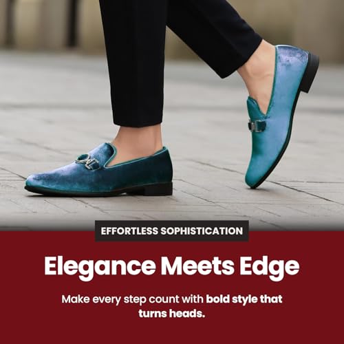 Amali Velvet Slip-On Dress Loafers for Men with Lion Head Piece, Men's Formal Smoking Tuxedo Slippers, Loafer Shoes with Metal Chain Detail4