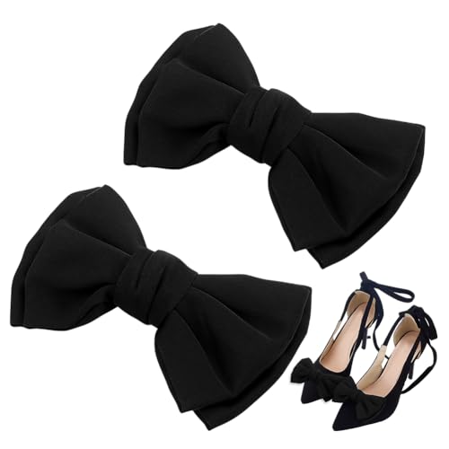 PH PandaHall 2pcs Clips de Chaussures à Nœud Noir Pinces à Chaussures en Satin Élégantes Boucles à Clipser Détachables Décoration Nœud Papillon pour Noël Femmes Fête de Mariage Talon, 6.7x9.9cm