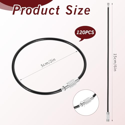 Image of 120 Pack Wire Keychain Cable, 6 Inches Stainless Steel Wire Ring, 2mm Loops Cable Key Ring, Key Chain Rings, Coated Heavy Duty Luggage Tags Loops for Hanging Keyring Keys Tag Keepers Black
