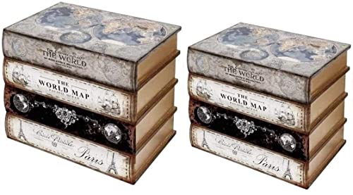 Bellaa 27932 Dekorative Buchstützen Vintage Antiques Bücherregal Halter Stopper versteckte geheime Aufbewahrungsbox Boho Bauernhaus Home Decor Set 2 Holz 20,3 cm Cover