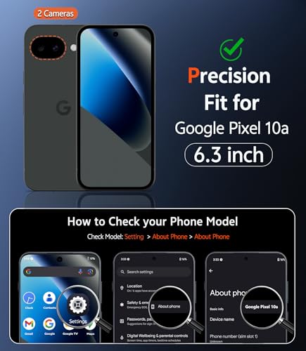 Image of FNTCASE for Google Pixel 10a Case: Military Grade Drop Protection with Screen Protector Anti Yellowing Cell Phone Cover - Rugged Shockproof Protective Bumper Transparent Cases(D-Black)