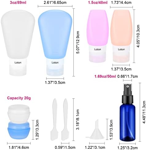 BELICOO Travel Bottles Set, Leak Proof Silicone Refillable Containers with Labels and Transparent Bags for Shampoo, Conditioner, Lotion and toiletries (10Pcs)