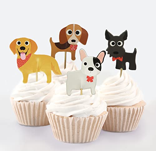 24 Dog Cupcake Toppers Picks – Cute Puppy Themed Party Decorations for Birthdays and Celebrations by Red Fox Tail