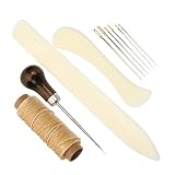 ULDIGI Kit di Lavorazione del Cuoio e Rilegatura Libri, Strumenti in Legno e Metallo per Diy, Cucito a Mano e Riparazioni in Pelle