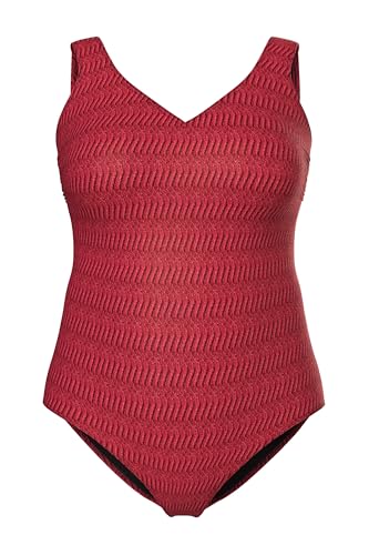 Ulla Popken Damen große Größen Übergrößen Plus Size Badeanzug, Struktur, ohne Softcups, V- Ausschnitt dunkle Himbeere 48 847135530- 48-3