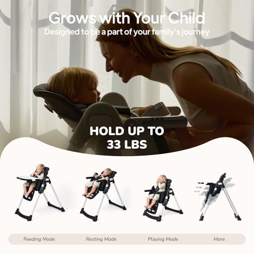 Image of Tinyiota 4 in 1 High Chair for Babies and Toddlers with Wheels, 8-Height Adjustable & 3-Position Recline, Easy Clean, Dishwasher Removable Tray, Foldable HighChair for Infant, Meets ASTM Safety, Black