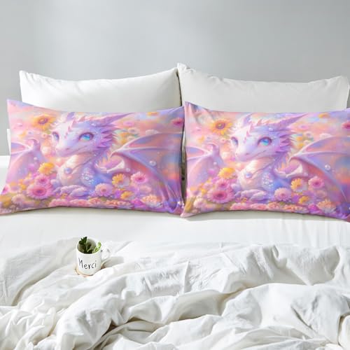 Parure de lit avec 2 taies d'oreiller Manfei Dragon drap lit double polyester