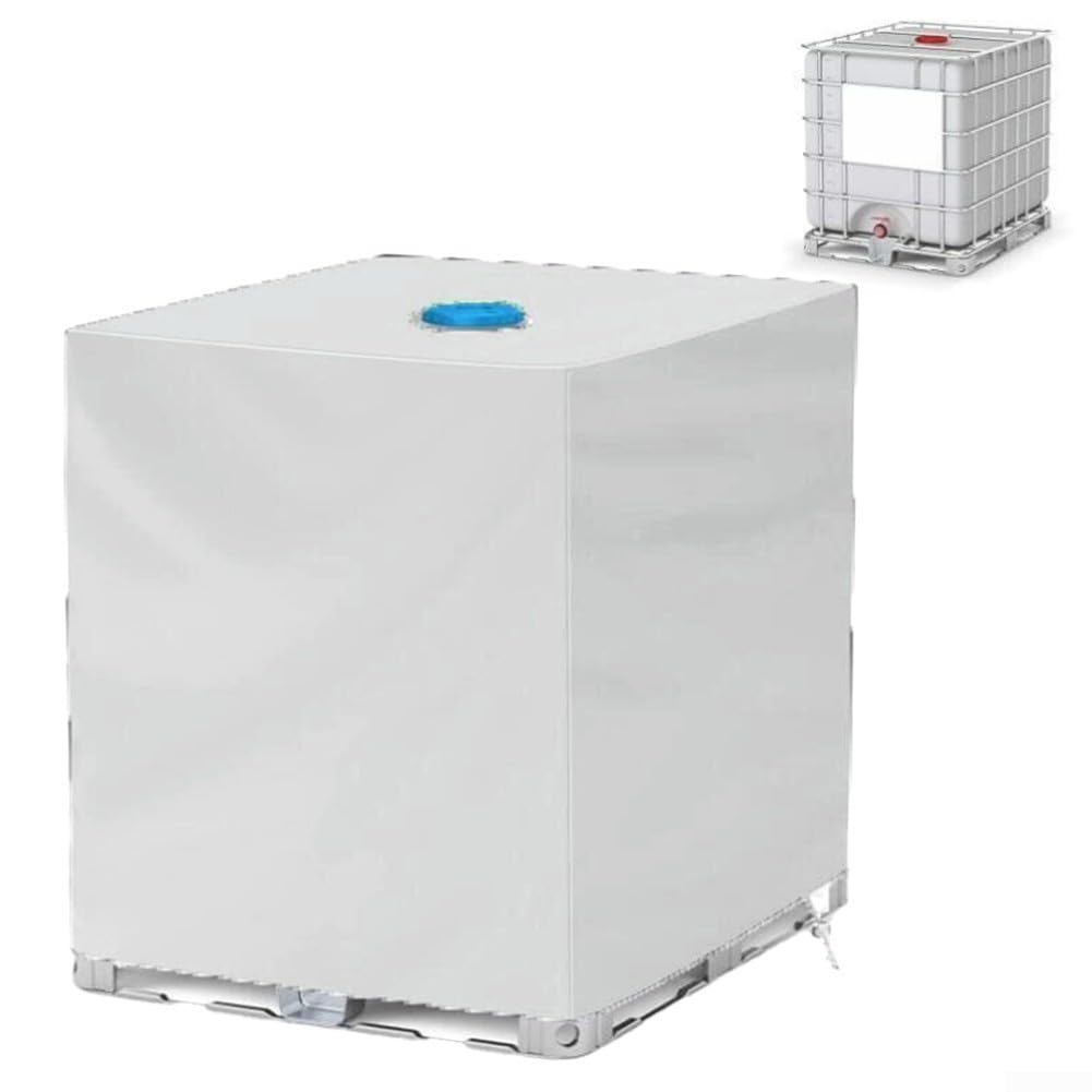 Cubierta para depósito de agua de 1000 L, material plateado 210D, resistente a la intemperie, para exteriores, con solapas, acceso a grifo, protección duradera para depósitos de agua, resistente a los