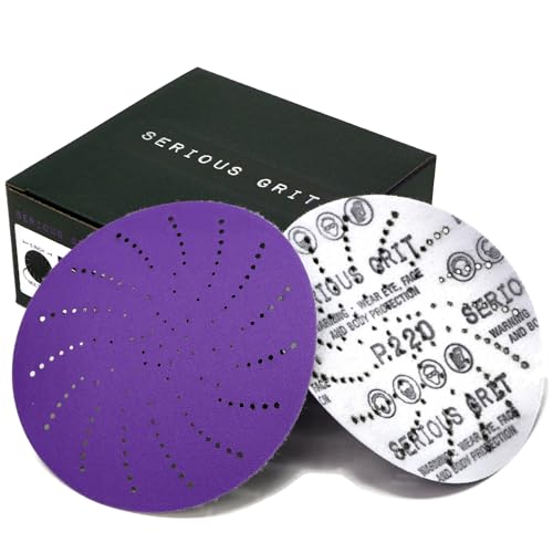 Image of Serious Grit - 5-Inch P220 Grit Ceramic Multi-Hole Sanding Discs - 50 Pack | Fits 5 inch Hook & Loop Sanders - Universal Dust Extraction Pattern - Film-Backed Heavy-Duty Sandpaper for Wood, Metal & Paint