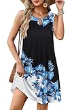 Summer Dresses for Women Casual Sleeveless Sundress Floral Loose Fit Beach Cover Up with Pocket（Blue Floral, S