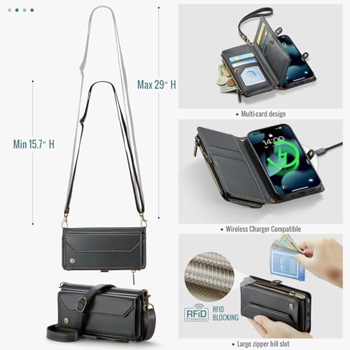 Étui portefeuille pour iPhone 13 Pro noir avec sangle et support vidéo - 3