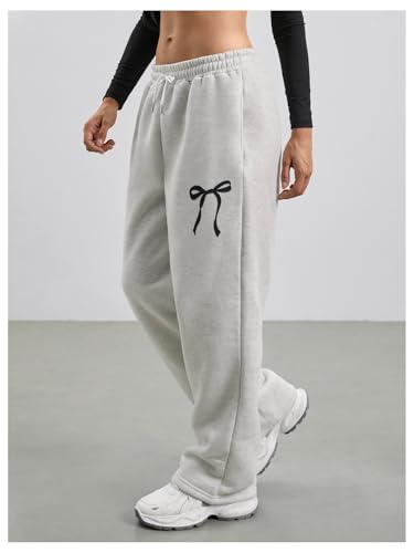 Floerns Women's Bow Baggy Sweatpants Drawstring Waist Straight Wide Leg Cute Pants3