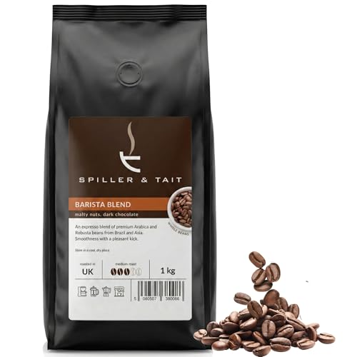 Spiller & Tait Barista Blend Coffee Beans 1kg Bag, Arabica & Robusta Medium Roast Coffee Beans, Ideal for Espresso - Suitable for all Coffee Machines