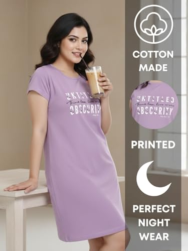 Image of White Moon Cotton Printed Nighty for Women's | Night Gown | Printed Nighty for Girls | Nightdress | Nighty for Women | Sleepwear | Ladies Nighty | Nighties | Premium Soft Cotton Nighty Women