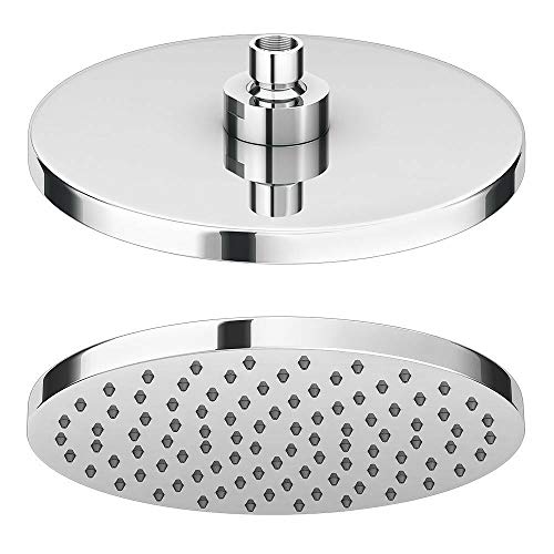 Taps2Traps Chrome Round 200mm Overhead Shower Head with Anti-Limescale Nozzles + Swivel Joint